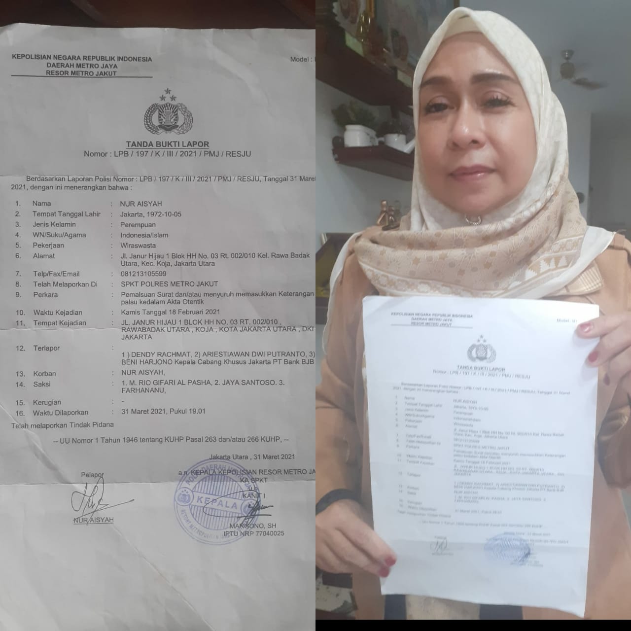 Read more about the article Diduga Memalsukan Tanda Tangan dan Paraf Surat, Aisyah : Polisi Harus Cepat Tindak Pelaku nya