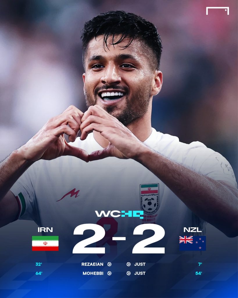 Iran ditahan imbang 2-2 melawan selandia baru